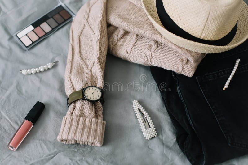 Stylish Flatlay Arrangement with Female Fashion Clothes and Accessories ...