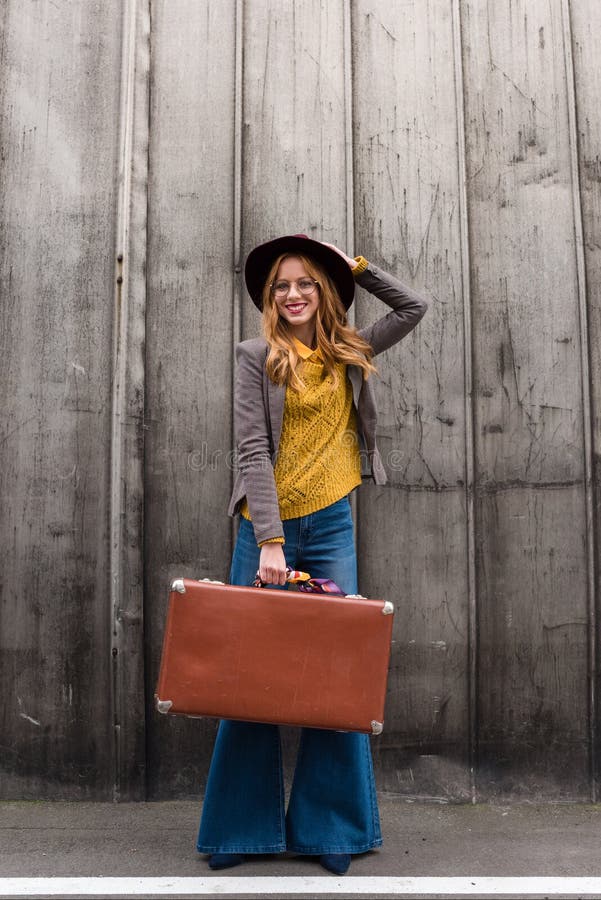 Attractive Stylish Redhead Girl in Fedora Hat Holding Stock Photo ...