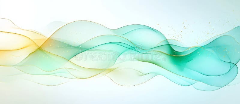 A stylish green and gold abstract smoke texture background featuring copy space for creative text or design elements stock image