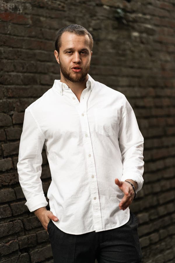 Stylish Groom in a White Shirt Wedding Portrait Young Guy in White Shirt  and Black Trousers Handsome Smart Man in Stock Image  Image of black  enjoy 184648491