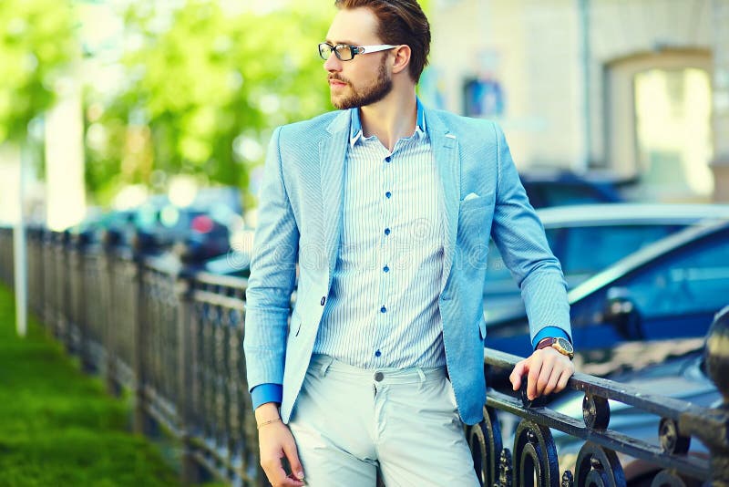 Stylish Handsome Man in Suit in the Street Stock Photo - Image of ...