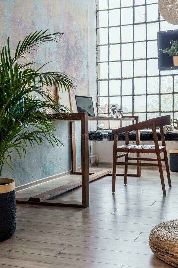 Industrial Style Home Office With Impressive Wooden Oak Desk