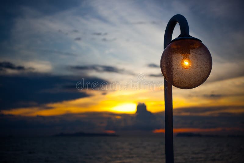 Stylish Lamp at Night on Sunset Sky Background Stock Photo Image of