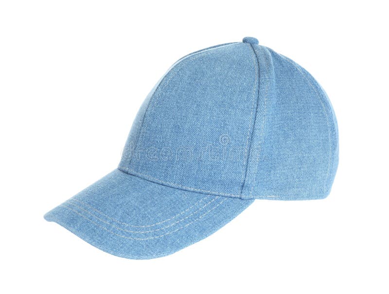 Stylish Light Blue Baseball Cap on White Background Stock Photo Image