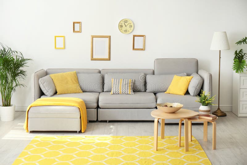 Stylish Living Room Interior with Comfortable Couch Stock Image Image