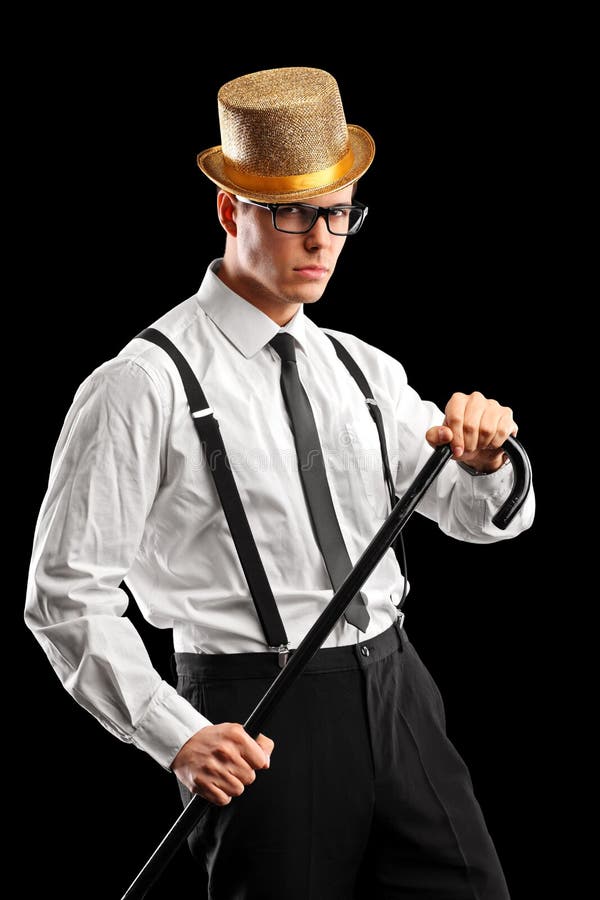 A Stylish Man with Hat Holding a Cane Stock Image Image of handsome