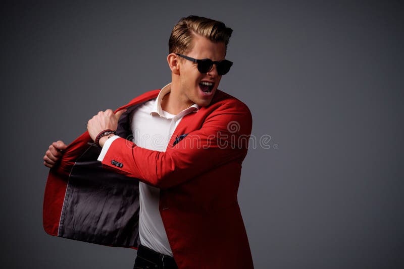 Stylish man in red jacket stock image. Image of dressed 89472399