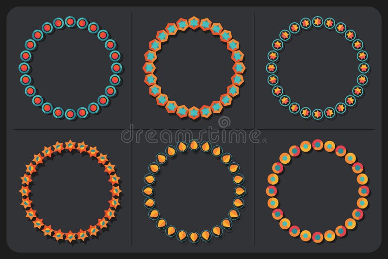 Stylish modern and trendy isolated empty round star border pattern emblems icons design elements set on dark gray stock illustration