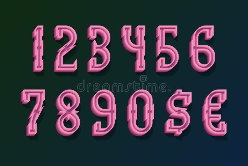 Stylish numbers with currency signs in 3d techno style vector illustration