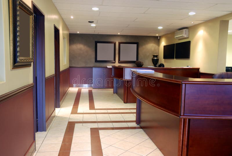 Interior view of a modern office reception area. Interior view of a modern office reception area