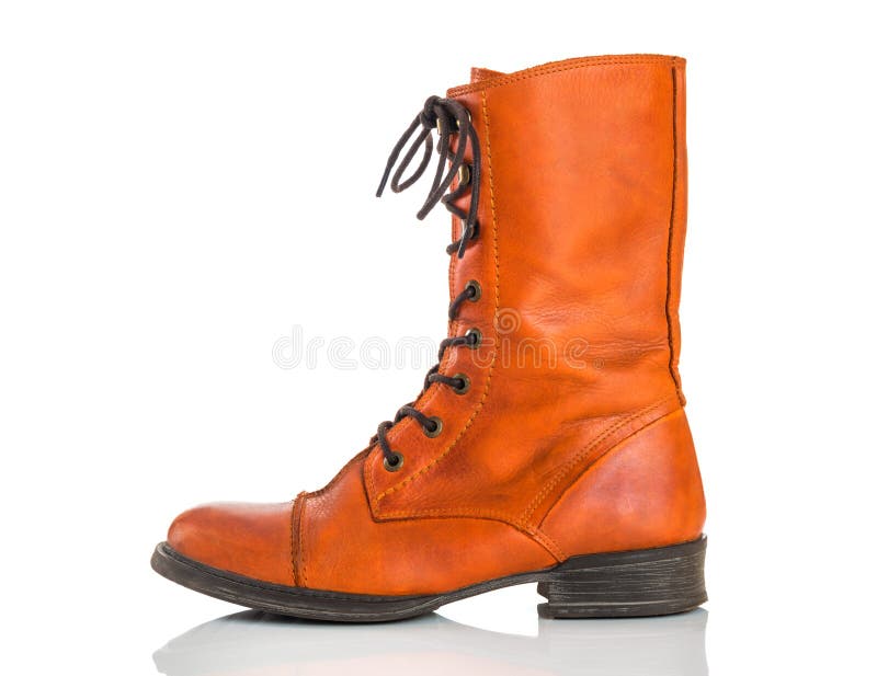 Orange Leather Boots on White Background Stock Image Image of