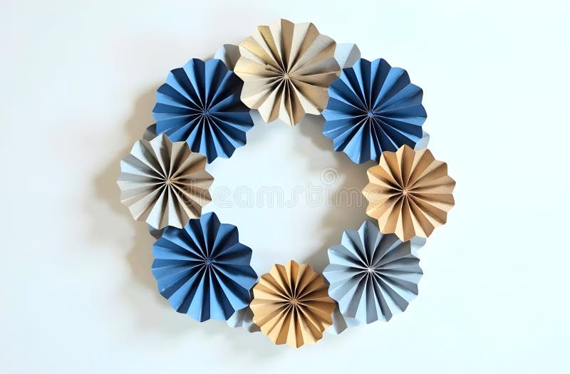 A stylish paper rosette wreath with bold colors and a modern aesthetic, suitable for DIY decor or event styling royalty free stock photography