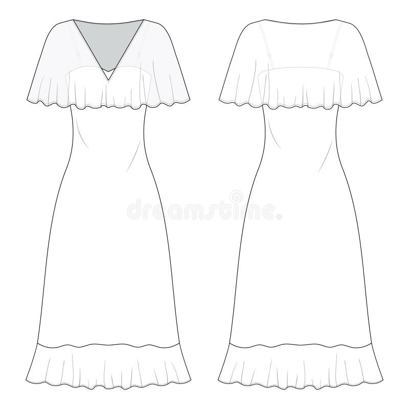 Stylish Party Dress Fashion Flat Template. Fashion Technical ...