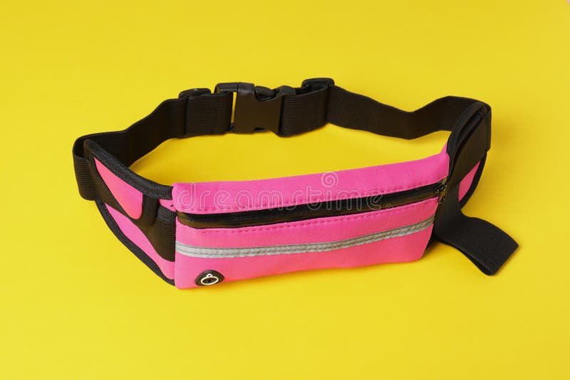 Stylish Pink Waist Bag on Yellow Background Stock Image Image of