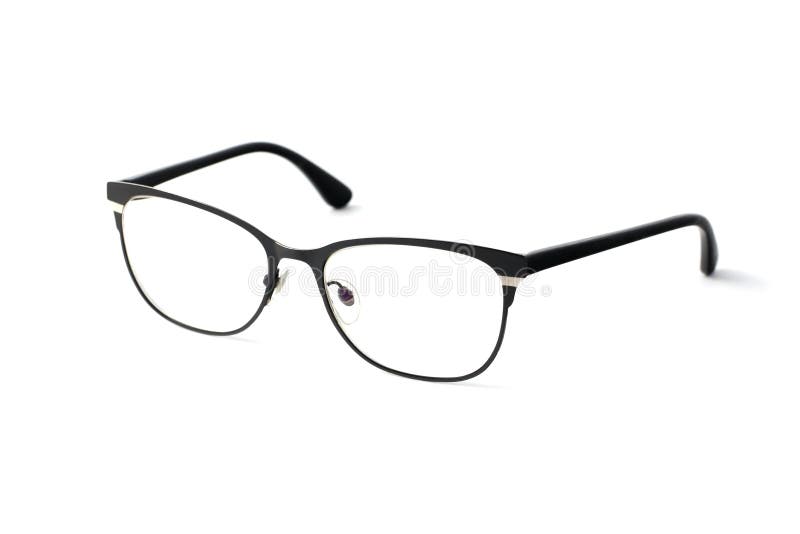 Stylish Popular Black Glasses with Diopters on White Background Stock