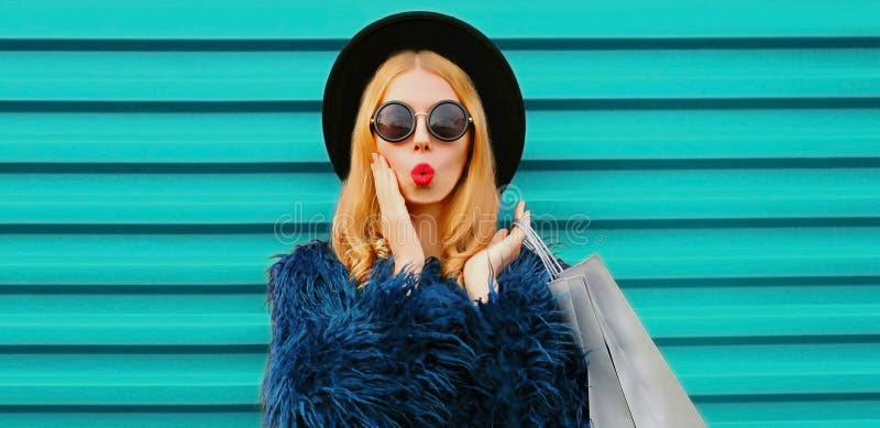 Stylish Portrait Surprised Blonde Young Woman with Shopping Bags ...