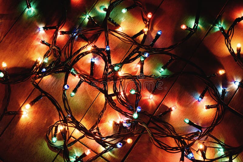 Stylish Retro Christmas Garland Lights on Wood Branches, Holiday Stock ...