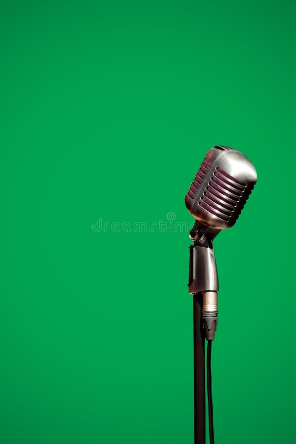 Stylish Retro Microphone on a Green Background Stock Image Image of