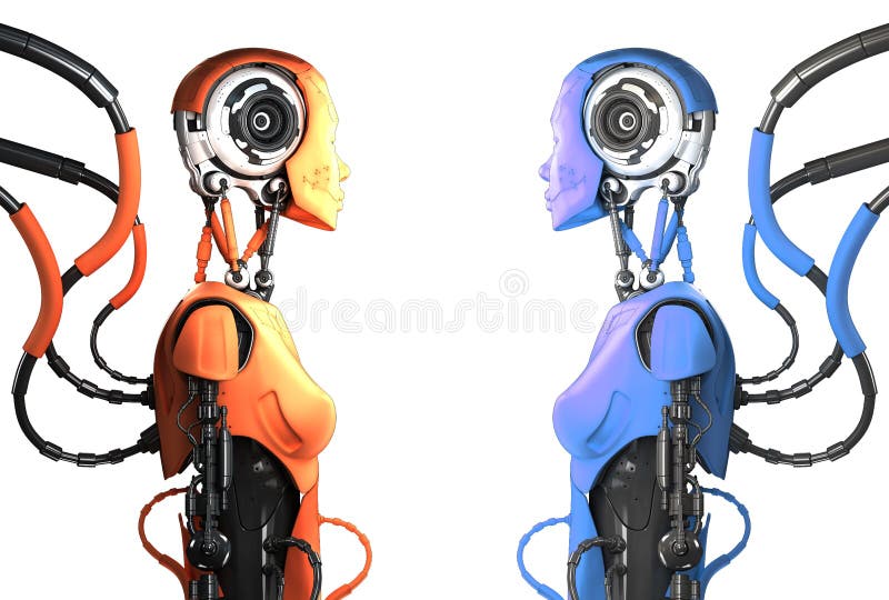 Stylish robots with cables stock illustration