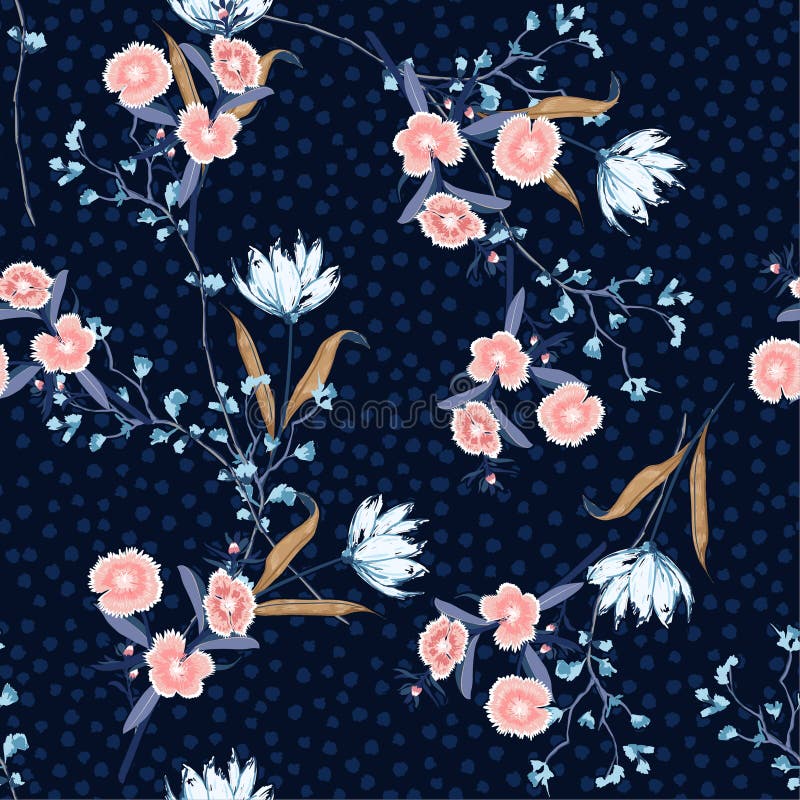 Stylish Seamless pink floral pattern with blooming ,Flowers on royalty free illustration