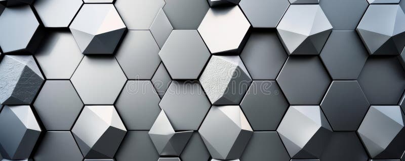 Stylish silver and black hexagonal patterns in a modern 3D background stock illustration