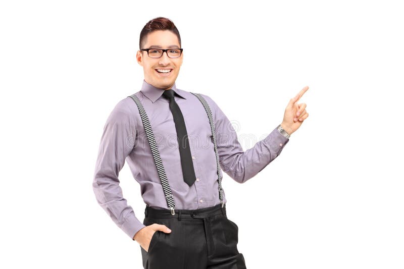 Stylish smiling male pointing royalty free stock images