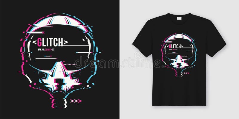 Stylish t-shirt and apparel trendy design with glitchy flight he stock illustration