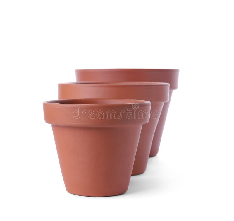 Stylish Terracotta Flower Pots Isolated Stock Image Image of flower