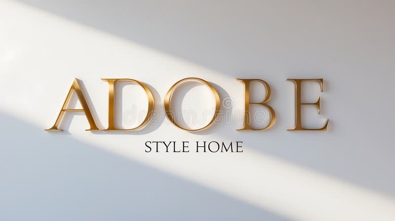 Stylish typography on a wall displaying the name Adobe Style Home with golden letters royalty free stock images