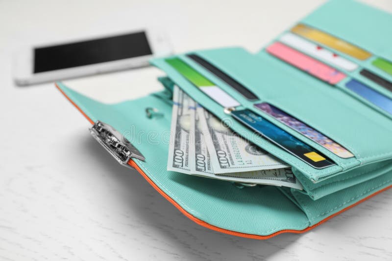 Stylish wallet with cash and credit cards