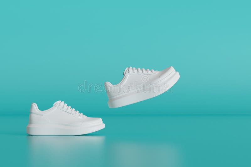Stylish White Sneakers on a Turquoise Background. 3D Render Stock ...
