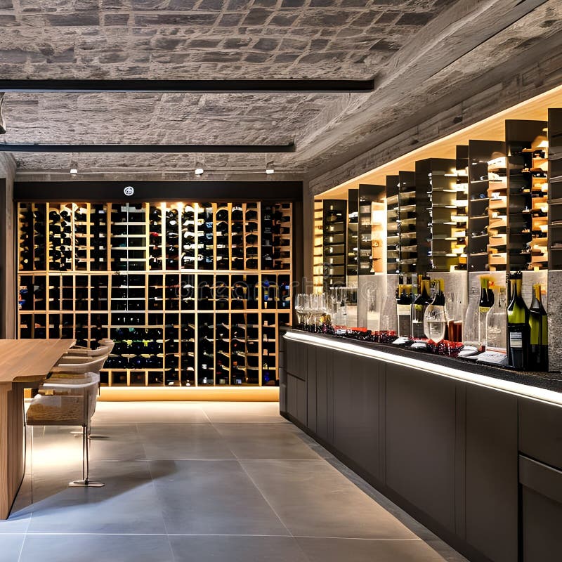 A Stylish Wine Cellar with Climatecontrolled Racks, a Tasting Table