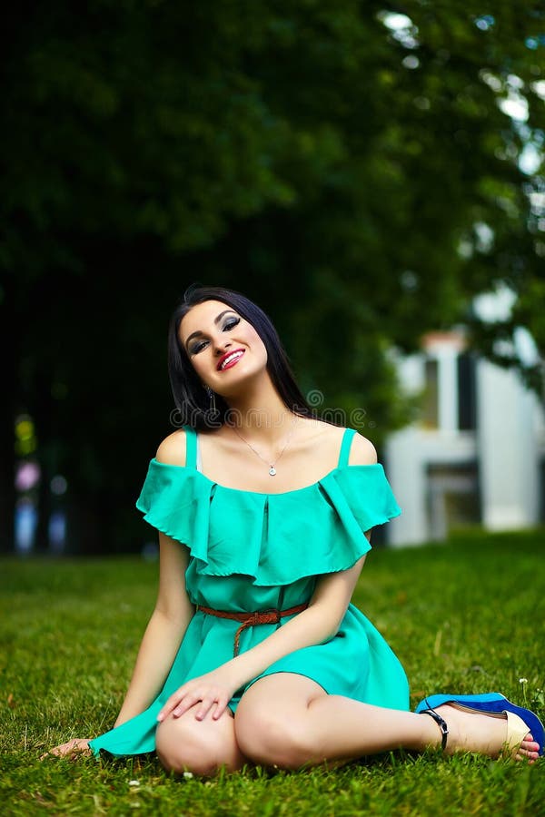 Stylish woman girl on casual green dress royalty free stock photo Stylish woman girl on casual green dress royalty free stock photo