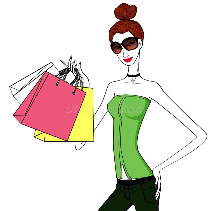 Stylish Women Holding Shopping Bags Stock Vector - Illustration of ...