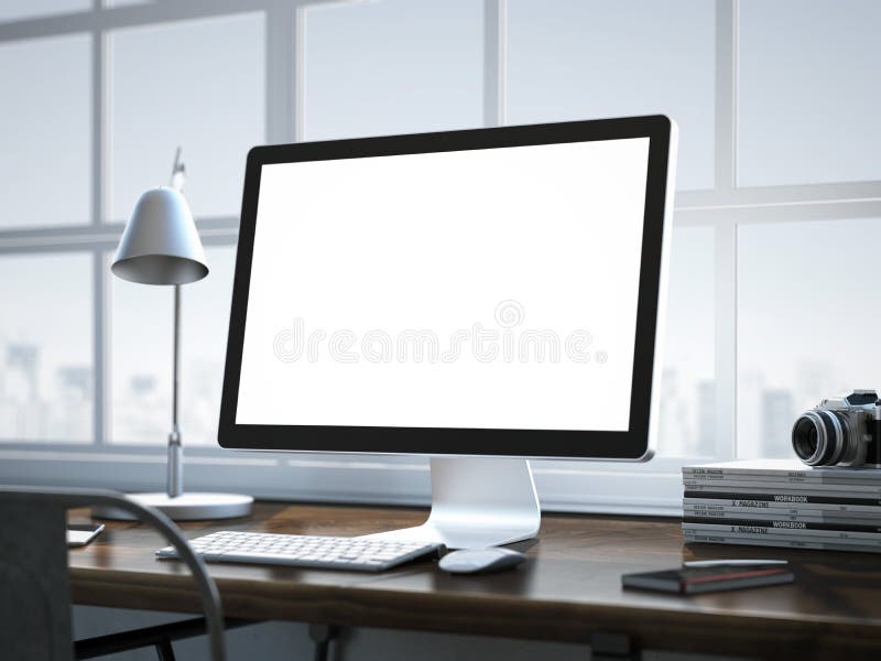 Stylish workplace with modern computer in the loft interior. royalty free stock image