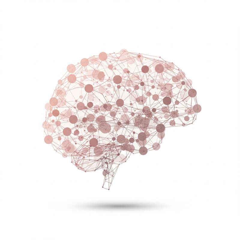 Stylized brain network diagram composed of interconnected lines and nodes on a stock illustration