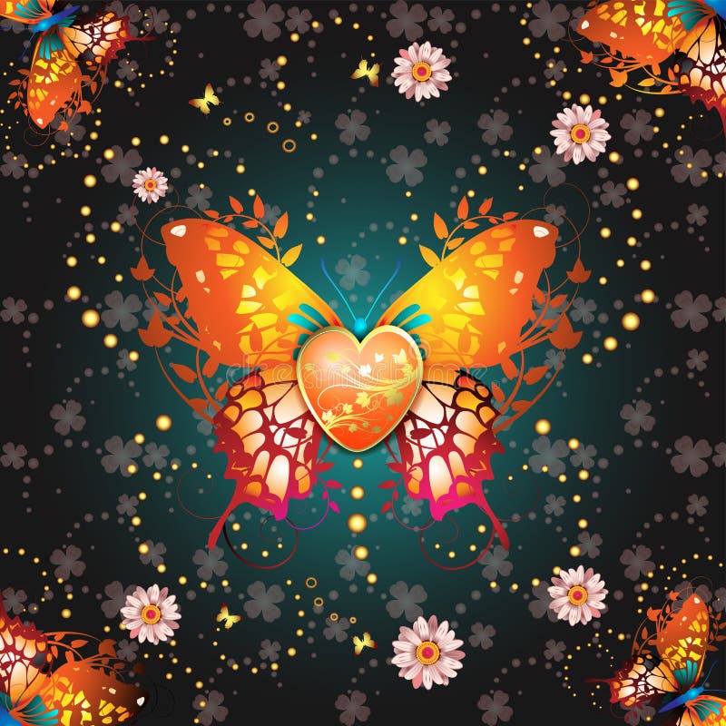 Stylized Butterfly with Heart Stock Vector - Illustration of chaos ...