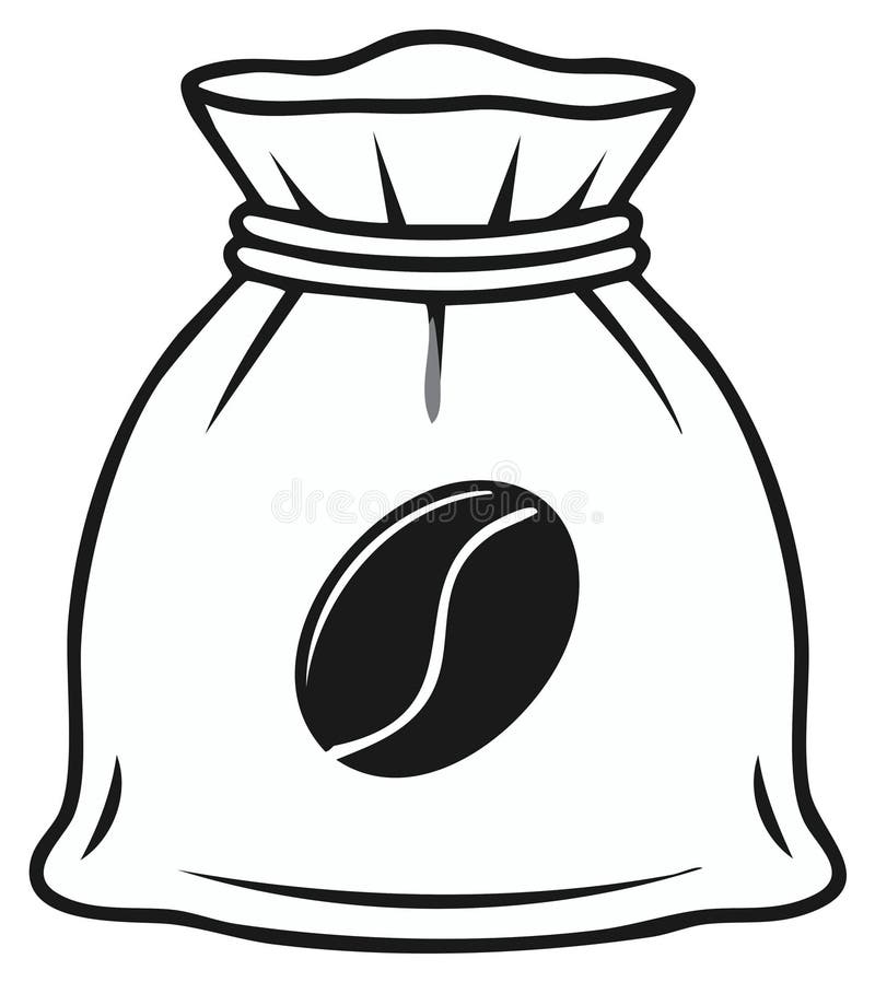 Stylized coffee bean on a drawstring burlap sack icon stock illustration