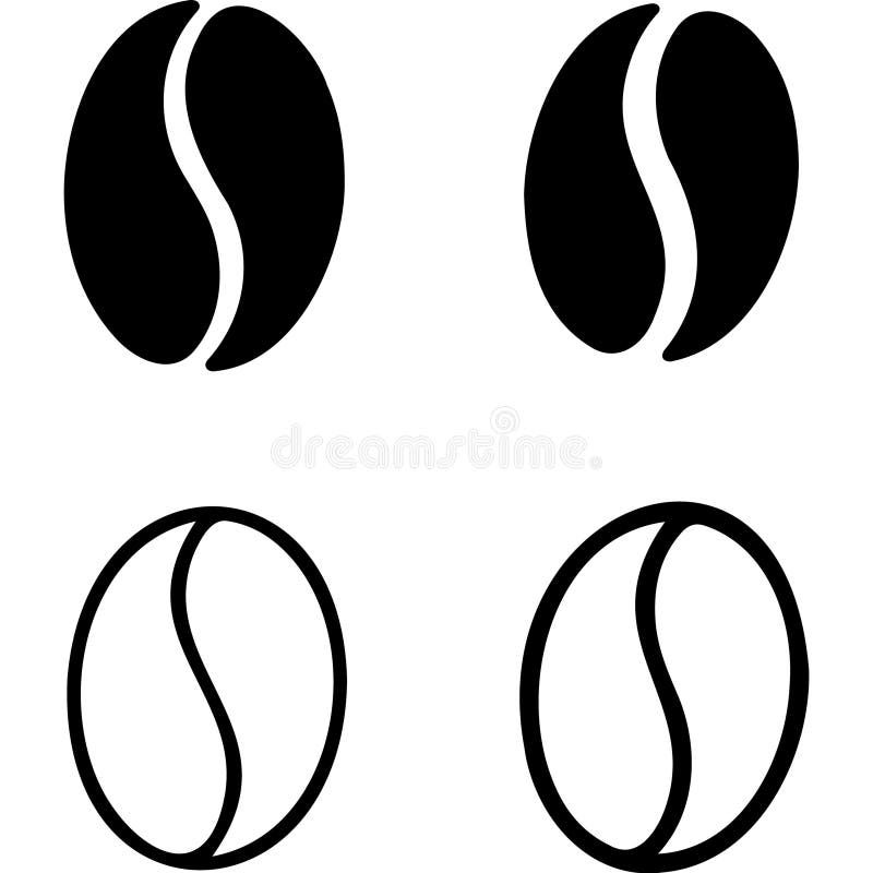 Stylized coffee bean icons in black and white vector illustration