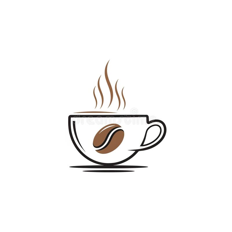 Stylized Coffee Cup with Bean and Steam Logo stock illustration