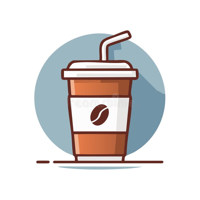 Stylized Coffee Cup with Straw and Coffee Bean on Label Simple Beverage Icon stock illustration
