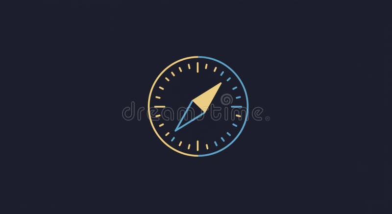 A stylized compass graphic on a dark blue background. The compass is circular with royalty free illustration