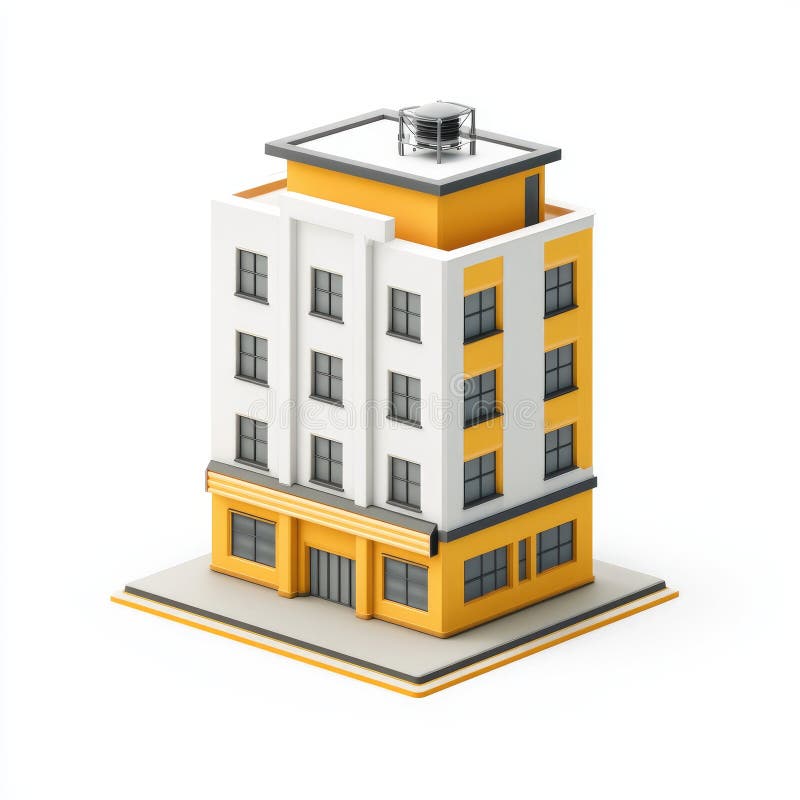 Modern Yellow and White Building, Isometric View royalty free illustration