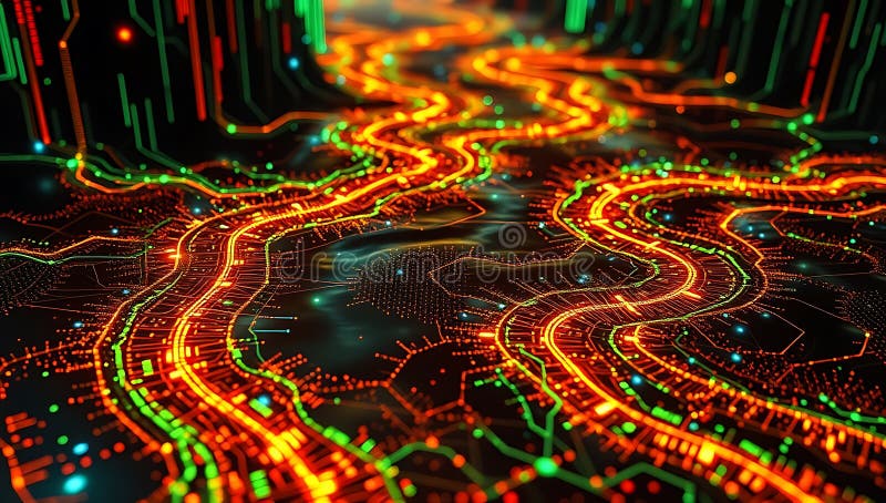 Abstract Digital Cityscape Illuminated Pathways royalty free illustration