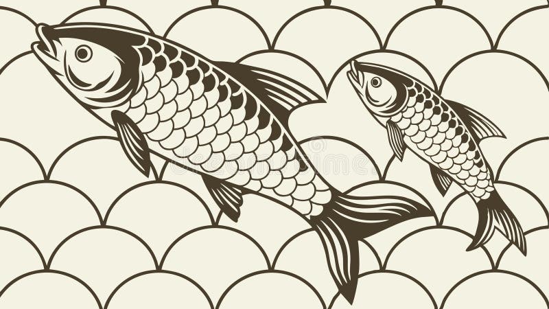 Stylized fish in wavy water, aquatic decorative pattern, vector design Generative AI vector illustration