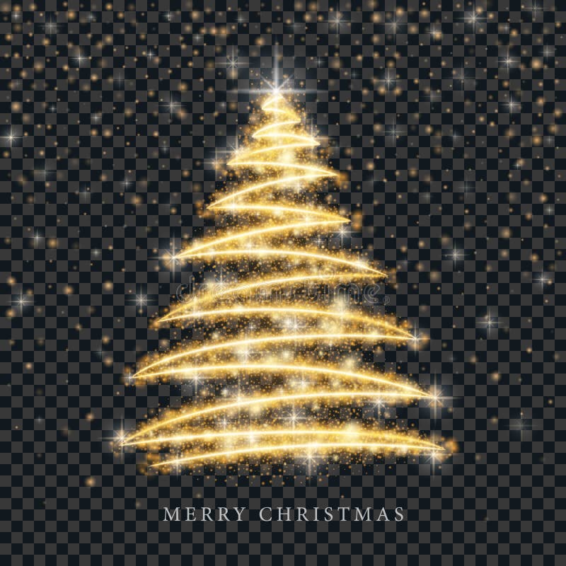 Stylized Gold Merry Christmas Tree Silhouette from Shiny Circle Particles  on Black Transparent Background. Vector Golden Stock Vector - Illustration  of fashion, holiday: 134370658