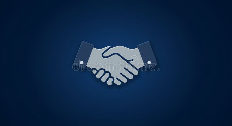 A stylized graphic of a handshake on a dark blue background. The handshake is royalty free illustration