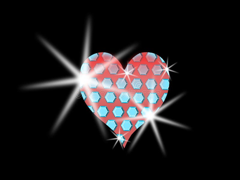 Stylized heart with stylized diamonds on a black background, love, symbol. vector illustration