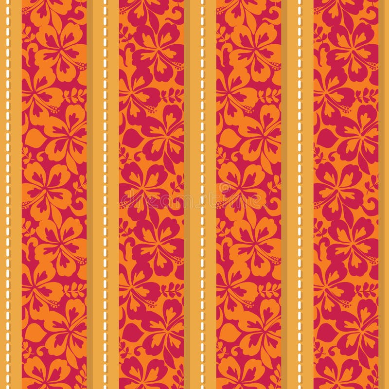 Stylized Hibiscus Stripe repeat vector pattern. Vertical