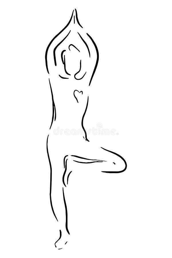 Stylized Human in Yoga Tree Pose. Vector Illustration of Lineart Style ...